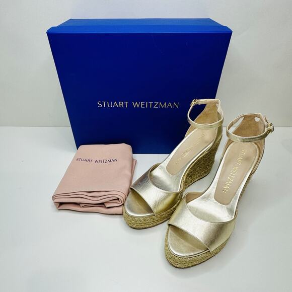 NIB Stuart Weitzman Nudistcurve Women's US 10.5 Sandals Gold Espadrille Wedge - Picture 3 of 14